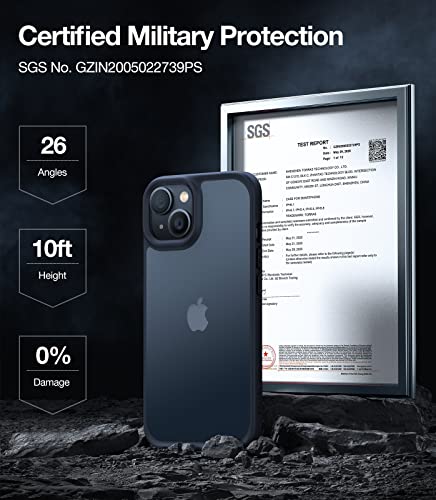 TORRAS Shockproof Designed for iPhone 14 Plus Case [Military Grade Drop Tested] Shockproof Protective Black Hard Back Slim Translucent Case for iPhone 14 Plus 6.7 Inch, Frosted Black-Guardian Series