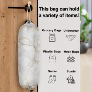 Marble Golden Plastic Bag Holder, Marble Texture Wall Mount Plastic Bag Organizer with Drawstring Grocery Shopping Bags Storage Dispenser for Home Kitchen Farmhouse Decor, 22X9 Inch