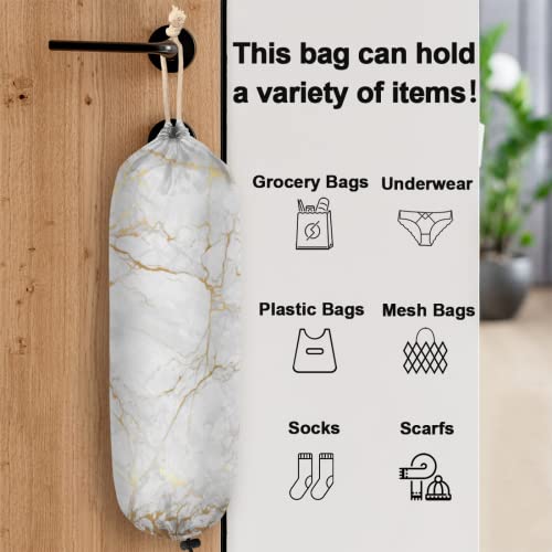 Marble Golden Plastic Bag Holder, Marble Texture Wall Mount Plastic Bag Organizer with Drawstring Grocery Shopping Bags Storage Dispenser for Home Kitchen Farmhouse Decor, 22X9 Inch