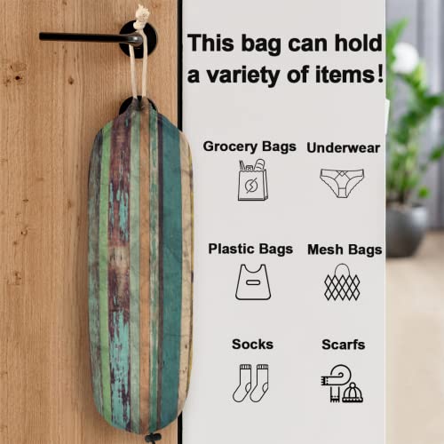 Wooden Pattern Plastic Bag Holder, Vintage Wood Wall Mount Plastic Bag Organizer with Drawstring Grocery Shopping Bags Storage Dispenser for Home Kitchen Farmhouse Decor, 22X9 Inch