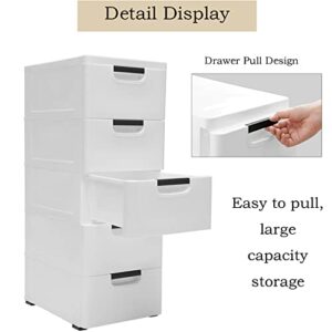 LYNICESHOP Plastic Drawers Dresser Storage Cabinet 5 Drawer Units Vertical Clothes Storage Tower Dresser Small Closet Organizer Shelf Organizer Unit for Clothes Toys Bedroom Playroom (White)