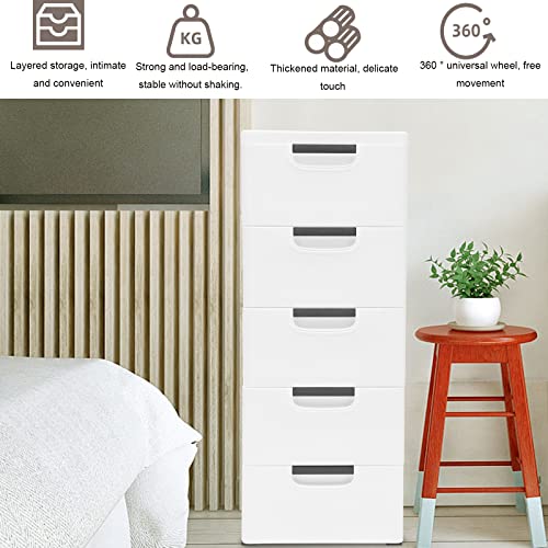 LYNICESHOP Plastic Drawers Dresser Storage Cabinet 5 Drawer Units Vertical Clothes Storage Tower Dresser Small Closet Organizer Shelf Organizer Unit for Clothes Toys Bedroom Playroom (White)