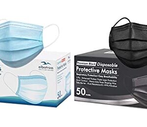 Albatross Health New England Disposable 3 ply Face Masks Pack of 50 pcs/box, Black and Blue