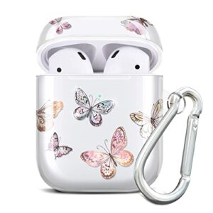 jaholan airpods case cover, butterfly clear case cute protective soft shockproof cover with keychain for women girls compatible with airpods 2 & 1 wireless charging case - colourful