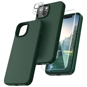 tocol 5 in 1 for iphone 14 plus case, with 2x screen protector + 2x camera lens protector, liquid silicone phone case for iphone 14 plus, alpine green