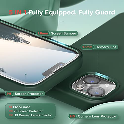 TOCOL 5 in 1 for iPhone 14 Plus Case, with 2X Screen Protector + 2X Camera Lens Protector, Liquid Silicone Phone Case for iPhone 14 Plus, Alpine Green