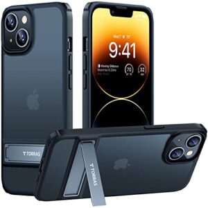 torras marsclimber designed for iphone 14 plus case, [3 stand ways kickstand] [8 ft military shockproof protection] translucent matte slim phone case for iphone 14 plus phone case, chimney black