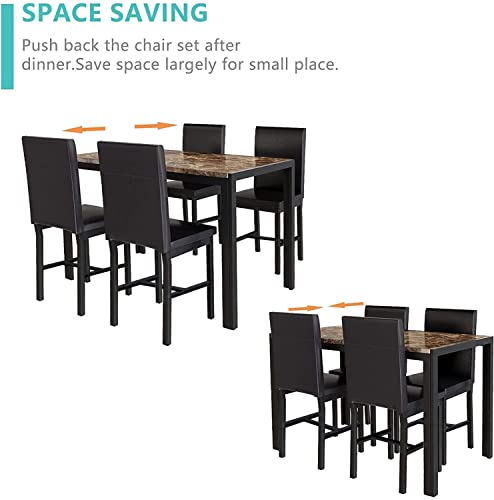 tantohom 5 Piece Faux Marble Dining Table Set- Space Saving Kitchen Table and Chairs for 4, Modern Style Table Set with 4 Leather Chairs and Perfect for Dining Room, Kitchen, Breakfast Corner