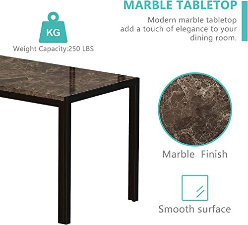 tantohom 5 Piece Faux Marble Dining Table Set- Space Saving Kitchen Table and Chairs for 4, Modern Style Table Set with 4 Leather Chairs and Perfect for Dining Room, Kitchen, Breakfast Corner