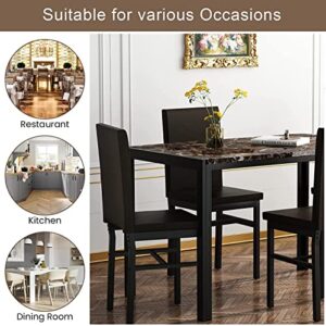 tantohom 5 Piece Faux Marble Dining Table Set- Space Saving Kitchen Table and Chairs for 4, Modern Style Table Set with 4 Leather Chairs and Perfect for Dining Room, Kitchen, Breakfast Corner