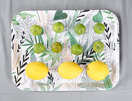 FlosSolis 15.1"x11.3" Serving Tray Set of 2 Leaf Design, Melamine Rectangular Serving Tray/Platters Stackable Sturdy and Easy Clean for Serving Serving Food,Fruit,Desserts,Breakfast,Meals,BPA Free