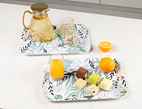 FlosSolis 15.1"x11.3" Serving Tray Set of 2 Leaf Design, Melamine Rectangular Serving Tray/Platters Stackable Sturdy and Easy Clean for Serving Serving Food,Fruit,Desserts,Breakfast,Meals,BPA Free