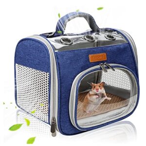 guinea pig carrier - kiidas small animal carrier portable travel bag for hamster bearded dragon rat hedgehog squirrel chinchilla (blue)