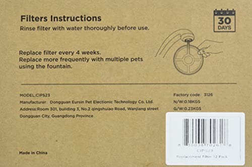 Ciays Replacement Filters Only for Ciays 236oz/7L Pet Water Fountain Ultra-Large Capacity Cat Water Fountain Dual Filtration Dog Water Fountain Bowl with Huge Drinking Area 12 Pcs, Blue