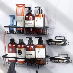 yueranhu 4-pack shower caddy bathroom wall organizer, adhesive bathroom shelf with hooks, no drilling soap shampoo holder shower shelf, bathroom accessories, kitchen shelf rack, black