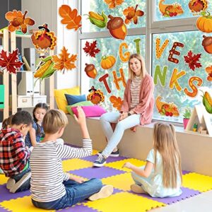 Whaline 47Pcs Fall Thanksgiving Cutouts with 100Pcs Glue Points Give Thanks Cut-Outs Autumn Assorted Pattern Cardboard Paper Cutting for Fall Theme Thanksgiving Classroom Bulletin Border Decor