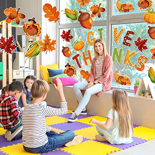 Whaline 47Pcs Fall Thanksgiving Cutouts with 100Pcs Glue Points Give Thanks Cut-Outs Autumn Assorted Pattern Cardboard Paper Cutting for Fall Theme Thanksgiving Classroom Bulletin Border Decor