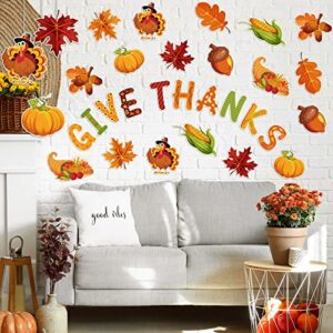 Whaline 47Pcs Fall Thanksgiving Cutouts with 100Pcs Glue Points Give Thanks Cut-Outs Autumn Assorted Pattern Cardboard Paper Cutting for Fall Theme Thanksgiving Classroom Bulletin Border Decor