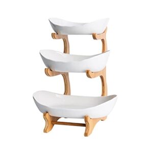 jessie 3 tiered fruit bowls wooden stand ceramics tiered tray decor serving fruit cup cake dessert for party wedding farmhouse (white porcelain)