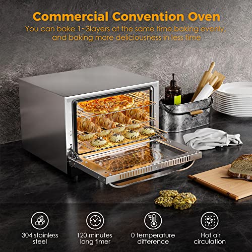 Pokytcox, 21L/23Qt Countertop Convection Oven, Commercial Toaster, 1440W Efficiency Heat,120V, Stainless Steel, Silver,3 Racks