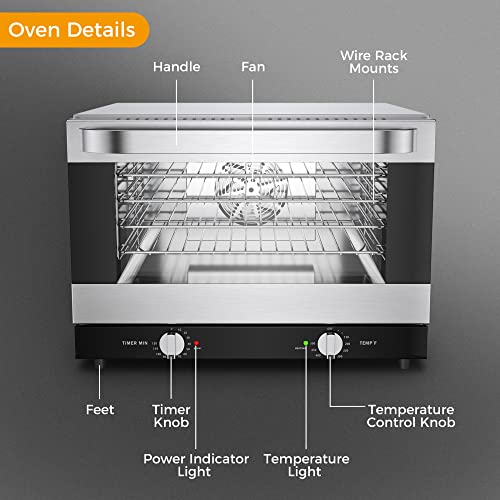 Pokytcox, 21L/23Qt Countertop Convection Oven, Commercial Toaster, 1440W Efficiency Heat,120V, Stainless Steel, Silver,3 Racks