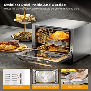 Pokytcox, 21L/23Qt Countertop Convection Oven, Commercial Toaster, 1440W Efficiency Heat,120V, Stainless Steel, Silver,3 Racks