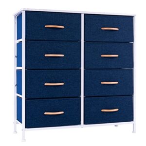 dresser with 8 drawers, storage tower, fabric dresser for bedroom, hallway, nursery, entryway, closets, sturdy steel frame, wood tabletop & easy pull organizer unit simple assembly-navy blue