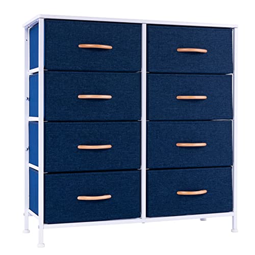 Dresser with 8 Drawers, Storage Tower, Fabric Dresser for Bedroom, Hallway, Nursery, Entryway, Closets, Sturdy Steel Frame, Wood Tabletop & Easy Pull Organizer Unit Simple Assembly-Navy Blue