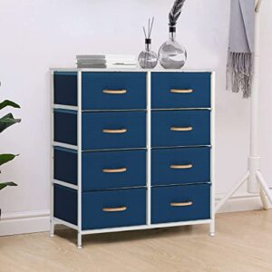 Dresser with 8 Drawers, Storage Tower, Fabric Dresser for Bedroom, Hallway, Nursery, Entryway, Closets, Sturdy Steel Frame, Wood Tabletop & Easy Pull Organizer Unit Simple Assembly-Navy Blue