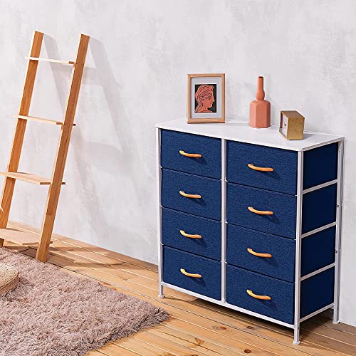 Dresser with 8 Drawers, Storage Tower, Fabric Dresser for Bedroom, Hallway, Nursery, Entryway, Closets, Sturdy Steel Frame, Wood Tabletop & Easy Pull Organizer Unit Simple Assembly-Navy Blue