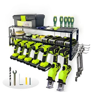 DYRSDPZD Power Tool Organizer-7 Drill Holde Wall Mount,Power Tool Storage Rack for Cordless Drill Charging Station Screwdriver,Drill Rack Garage Organization,with Free Magnetic Wristband