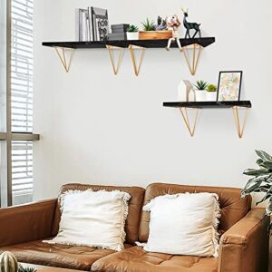 Black Floating Shelves, Wood Wall Mounted Floating Boards, Marbling Wall Shelves with Metal Brackets for Bedroom, Bathroom, Living Room, Kitchen, Laundry Room, Floating Shelves for Wall Decor Set of 2