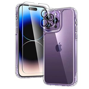 tauri 5-in-1 for iphone 14 pro case clear, [not yellowing] with 2x screen protectors + 2x camera lens protectors, [military grade drop protection] shockproof slim phone case for iphone 14 pro