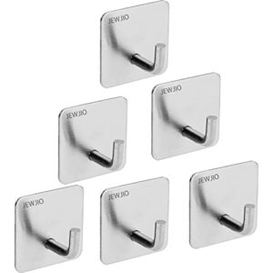 towel hooks 6 pack stainless steel self adhesive coat robe hooks, modern no drilling waterproof sticky wall hooks for bathroom kitchen office home, waterproof stick on wall adhesive hangers,wall mount