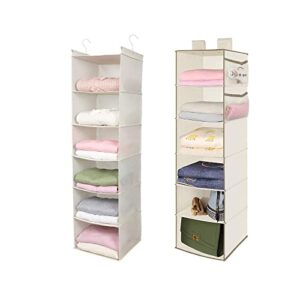 max houser 6 tier shelf hanging closet organizer, closet hanging shelf with 2 sturdy hooks for storage, foldable,beige and beige2
