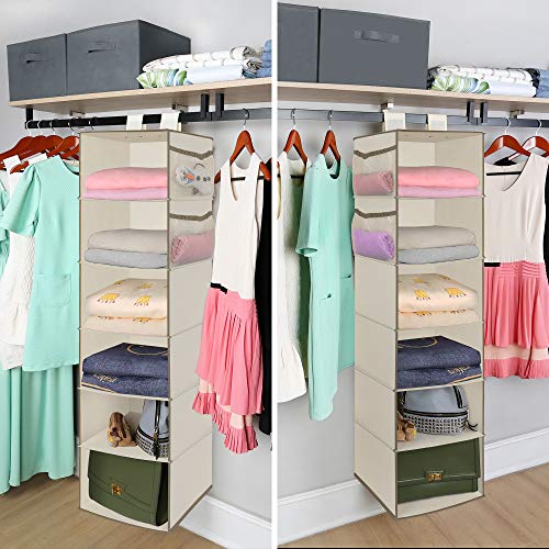 MAX Houser 6 Tier Shelf Hanging Closet Organizer, Closet Hanging Shelf with 2 Sturdy Hooks for Storage, Foldable,Beige and Beige2