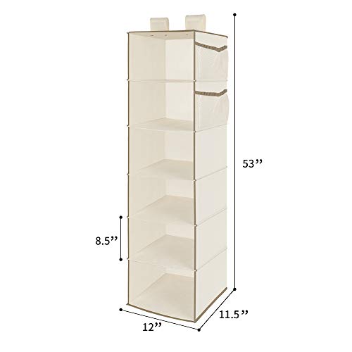 MAX Houser 6 Tier Shelf Hanging Closet Organizer, Closet Hanging Shelf with 2 Sturdy Hooks for Storage, Foldable,Beige and Beige2