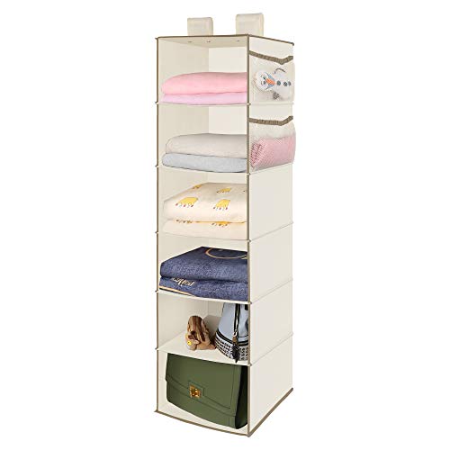 MAX Houser 6 Tier Shelf Hanging Closet Organizer, Closet Hanging Shelf with 2 Sturdy Hooks for Storage, Foldable,Beige and Beige2