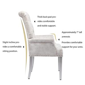 GATOSIG Tufted Velvet Upholstered Dining Chairs with Nailhead Trim, Stainless Steel Leg for Kitchen/Bedroom/Dining Room (Beige)