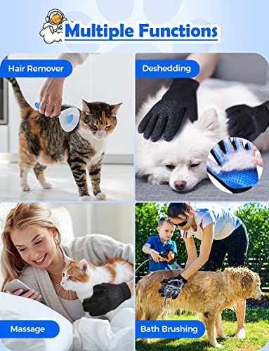 Cat Grooming Glove Brush, RIFNEEIM Pet Deshedding Glove with Self Cleaning Slicker Brush, Efficient Pet Hair Remover Massage Tool with Enhanced Five Finger Design for Cat Dog