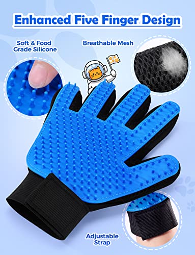 Cat Grooming Glove Brush, RIFNEEIM Pet Deshedding Glove with Self Cleaning Slicker Brush, Efficient Pet Hair Remover Massage Tool with Enhanced Five Finger Design for Cat Dog