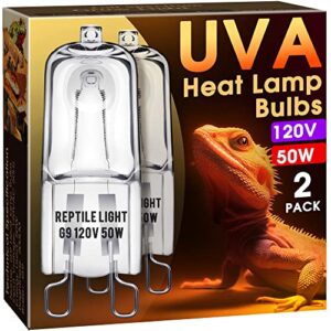 briignite g9 heat lamp bulbs for reptile, mini reptile light, dimmable g9 mini heat bulb warm white 50w, 2 pin base uva reptile heat lamp, bearded dragon gecko turtle lizard, 2 pack