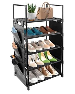 moweallarge shoe rack 17-22 pairs stackable 5-tier shoes rack upgrade compact free standing shoes rack with 6-side pockets for small narrow space closet entryway dorm hallway