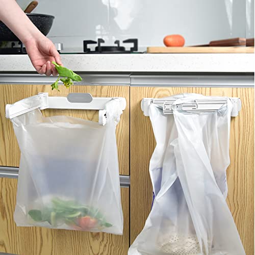 nediea Cabinet Trash Bag Holder, Collapsible ABS Garbage Bag Rack for T-Shirt Bags, Hanging Shopping Bag Holder for Kitchen Cupboard, Under Sink, Bathroom, Bedroom, Toilet, RV (White)