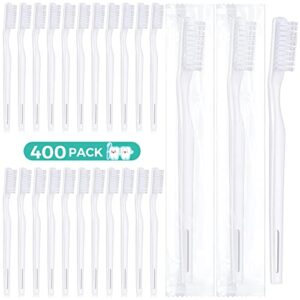 yetene 400 pack individually wrapped disposable toothbrush hard bristle adult manual tooth brush travel toothbrushes single use for women men hotels guest rooms, white, 1.0 count