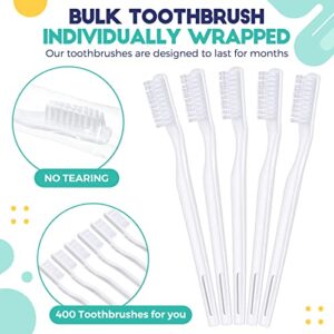 Yetene 400 Pack Individually Wrapped Disposable Toothbrush Hard Bristle Adult Manual Tooth Brush Travel Toothbrushes Single Use for Women Men Hotels Guest Rooms, White, 1.0 Count