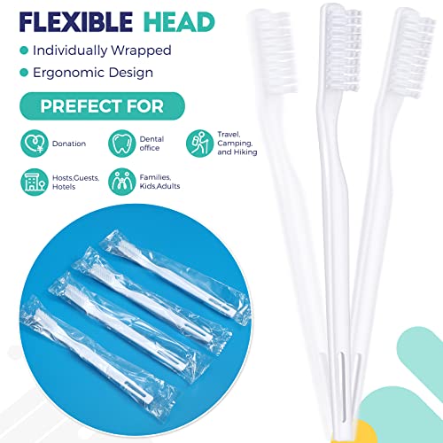 Yetene 400 Pack Individually Wrapped Disposable Toothbrush Hard Bristle Adult Manual Tooth Brush Travel Toothbrushes Single Use for Women Men Hotels Guest Rooms, White, 1.0 Count