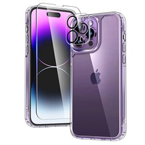 tauri for iphone 14 pro max case, [5 in 1] 1x clear case [not-yellowing] with 2x tempered glass screen protector + 2x camera lens protector, [military-grade drop protection] phone case 6.7 inch