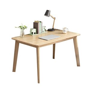 iotxy simple wooden writing desk - freestanding modern pc laptop computer workbench with solid wood legs for home office, tv table, 31.5" width music live desk in raw wood color