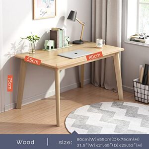IOTXY Simple Wooden Writing Desk - Freestanding Modern PC Laptop Computer Workbench with Solid Wood Legs for Home Office, TV Table, 31.5" Width Music Live Desk in Raw Wood Color